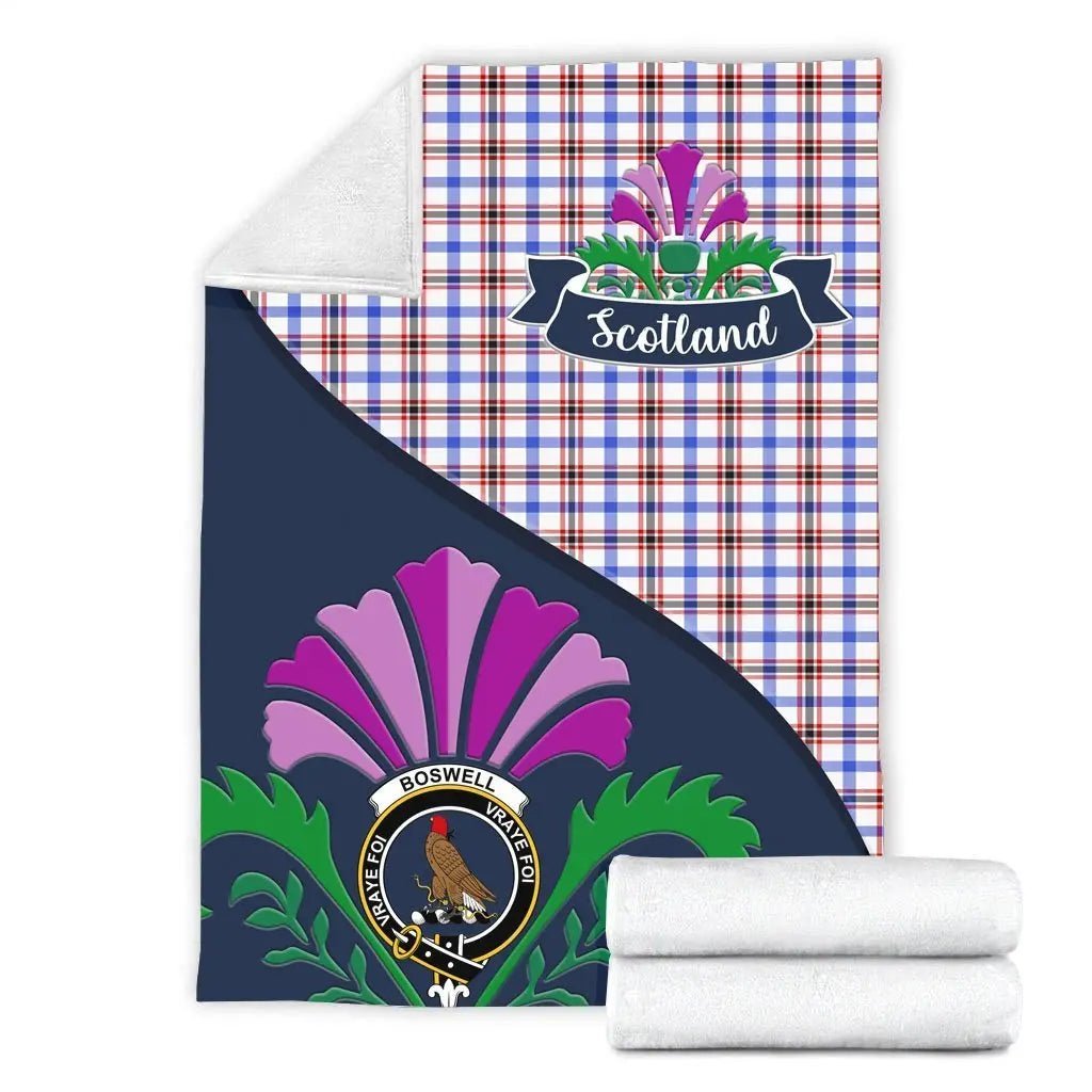 Clan Boswell Tartan Crest Premium Blanket Thistle Style FR26 Clan Boswell Tartan Today   