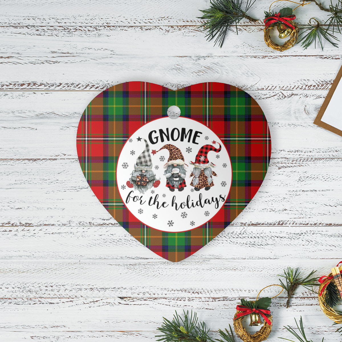 Clan Boyd Modern Tartan Gnome Heart Ceramic Ornament VT53 Boyd Modern Tartan Gnome Tartan Christmas   
