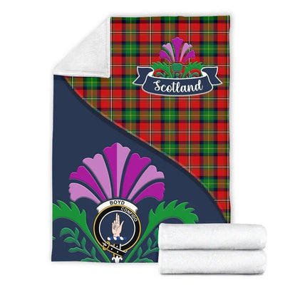 Clan Boyd Tartan Crest Premium Blanket Thistle Style