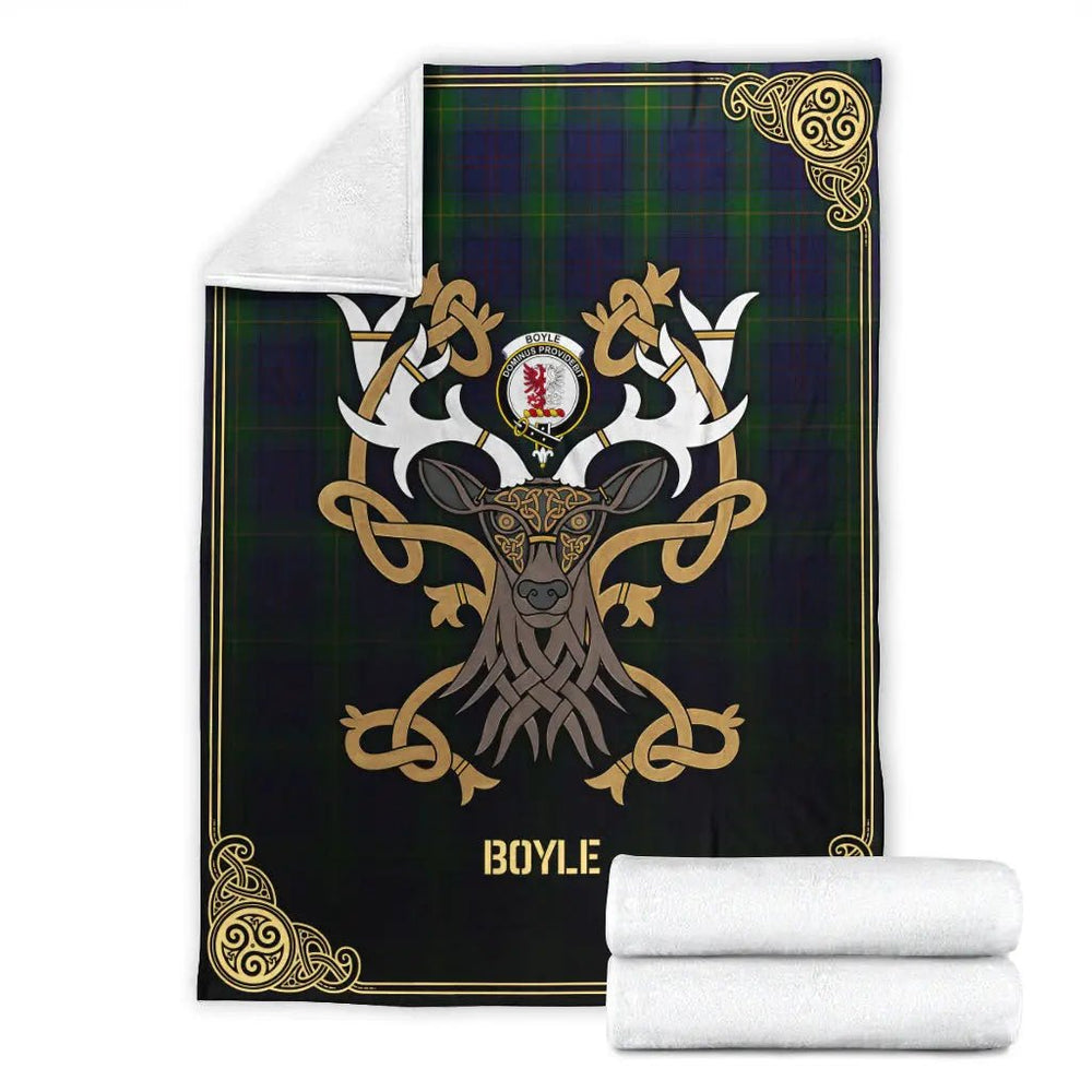 Clan Boyle Tartan Crest Premium Blanket Celtic Stag Style HB48 Clan Boyle Tartan Today   