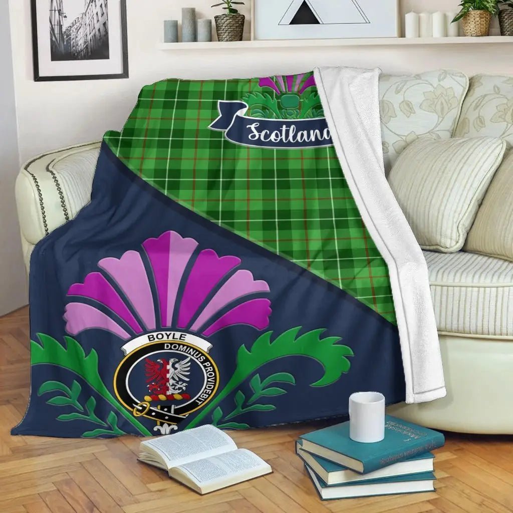 Clan Boyle Tartan Crest Premium Blanket Thistle Style HM67 Clan Boyle Tartan Today   