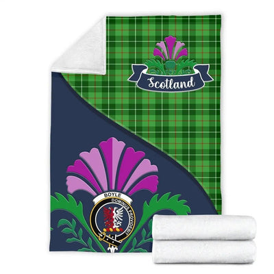 Clan Boyle Tartan Crest Premium Blanket Thistle Style