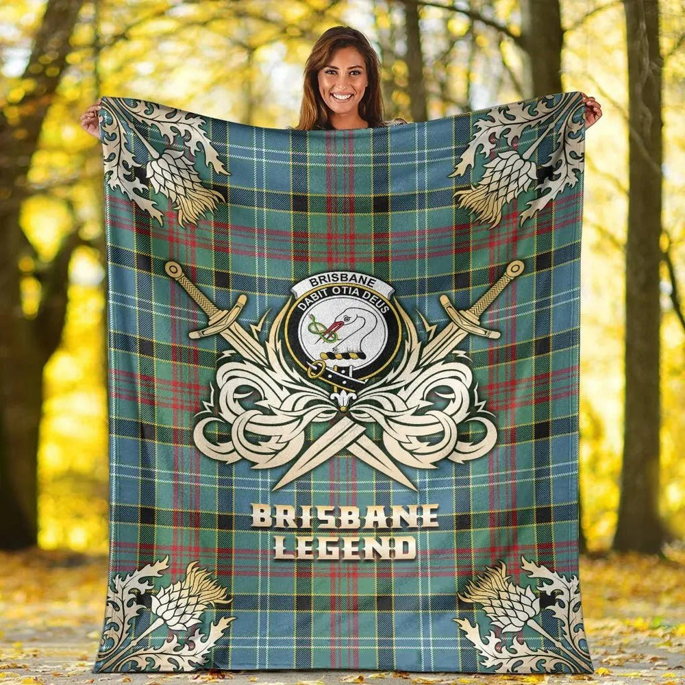 Clan Brisbane Modern Tartan Gold Courage Symbol Blanket TZ85 Clan Brisbane Tartan Today   