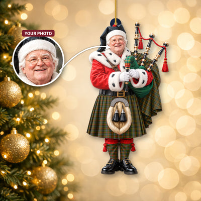 Clan Brisbane Tartan Christmas Piper Ornament with Custom Photo