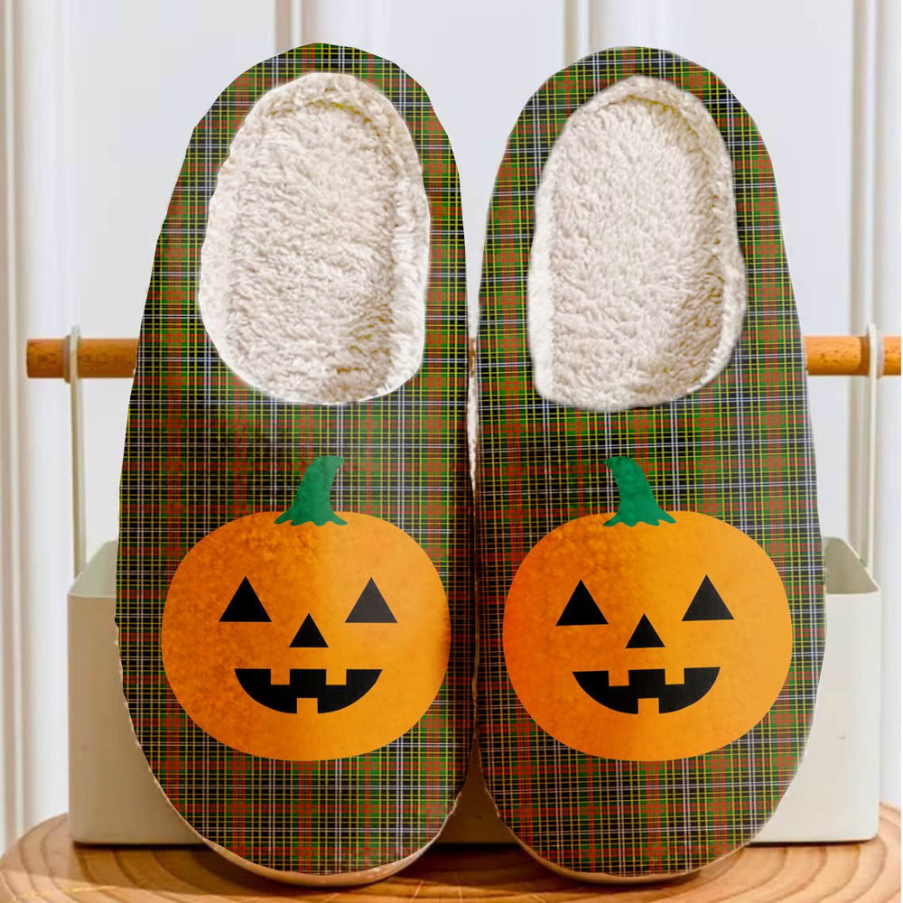 Clan Brisbane Tartan Halloween Pumpkin Slippers, Fluffy Spooky Slippers TF23 Brisbane Tartan Tartan Halloween   