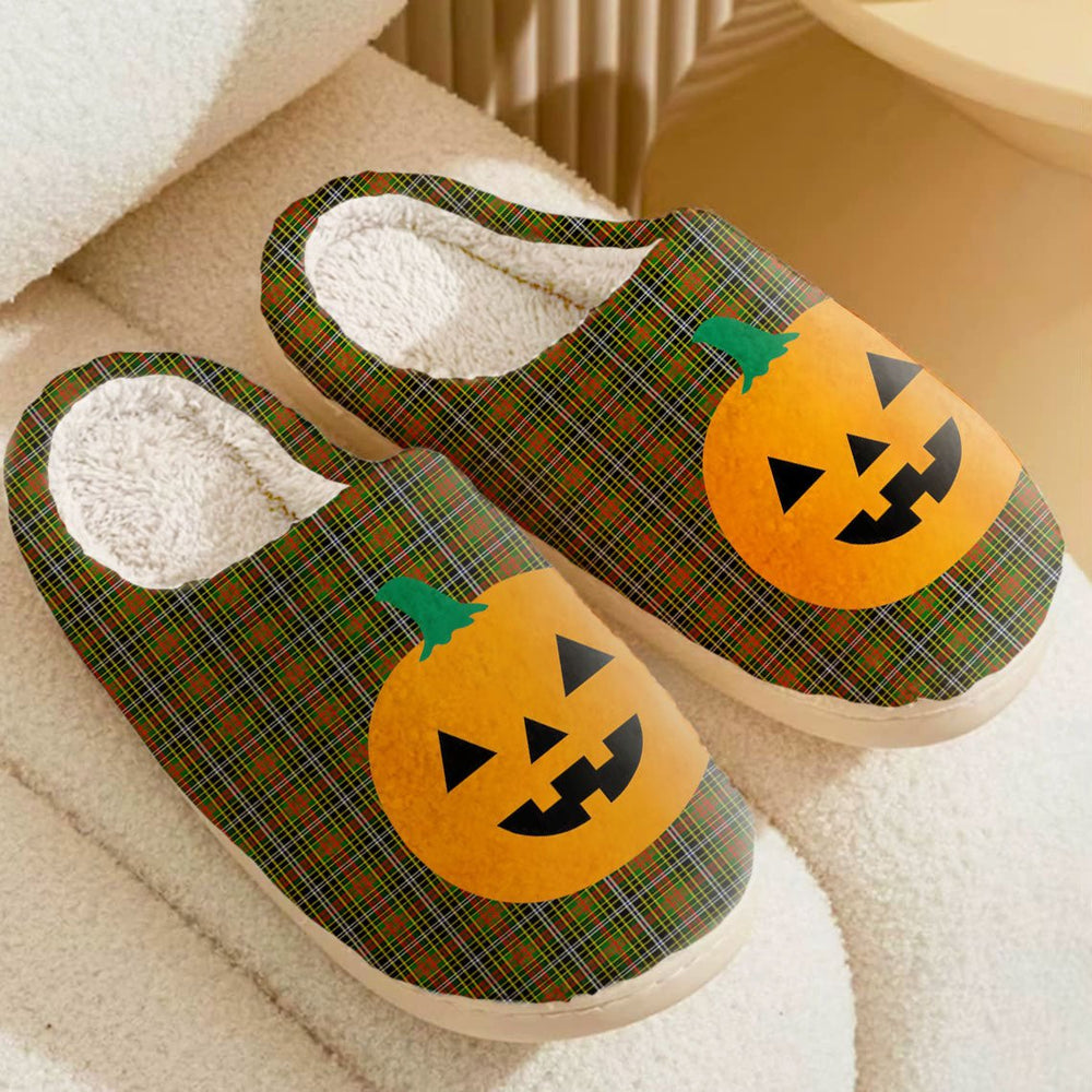 Clan Brisbane Tartan Halloween Pumpkin Slippers, Fluffy Spooky Slippers TF23 Brisbane Tartan Tartan Halloween   