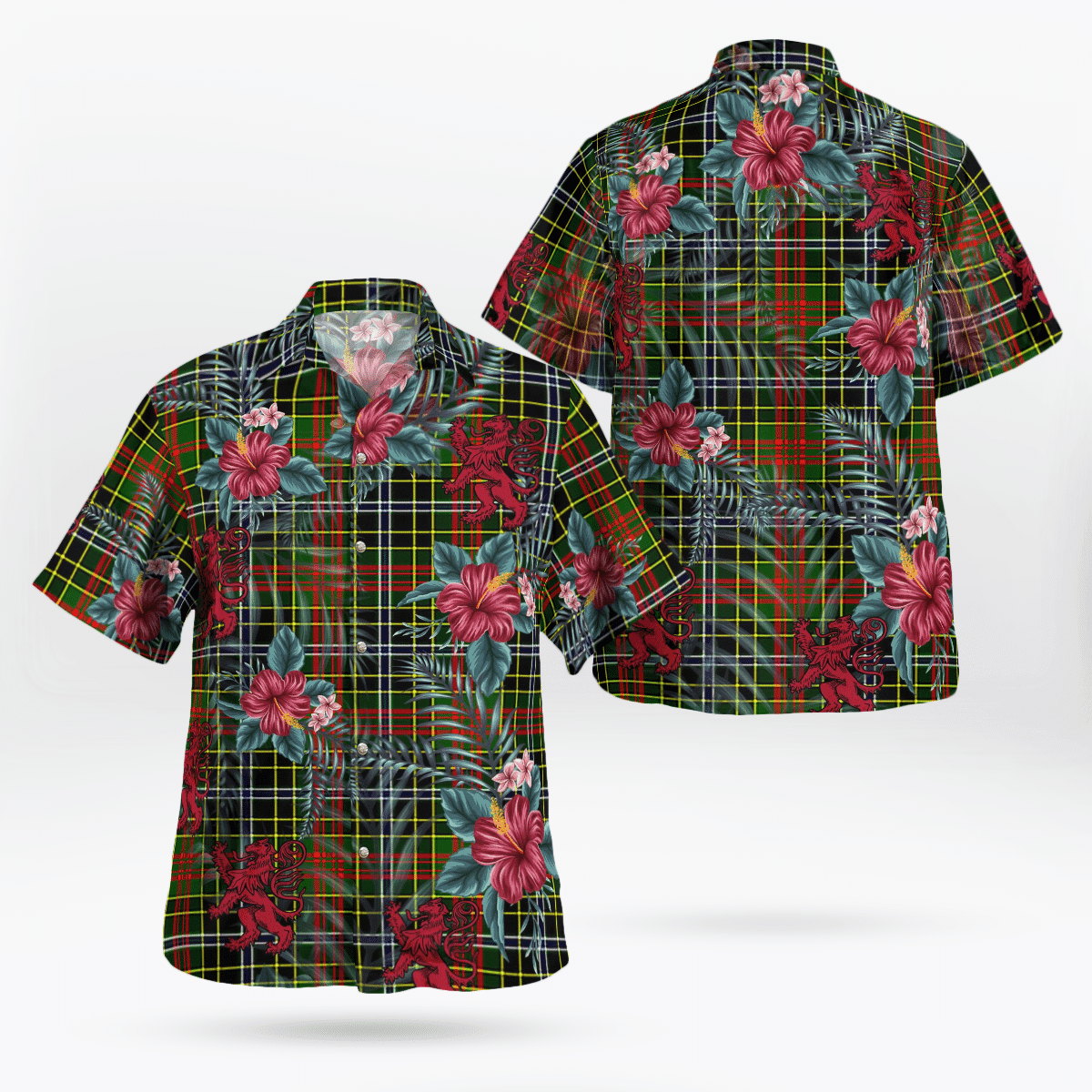 Clan Brisbane Tartan Scottish Lion Hawaiian Shirt KB61 Brisbane Tartan Tartan Hawaii Shirt   