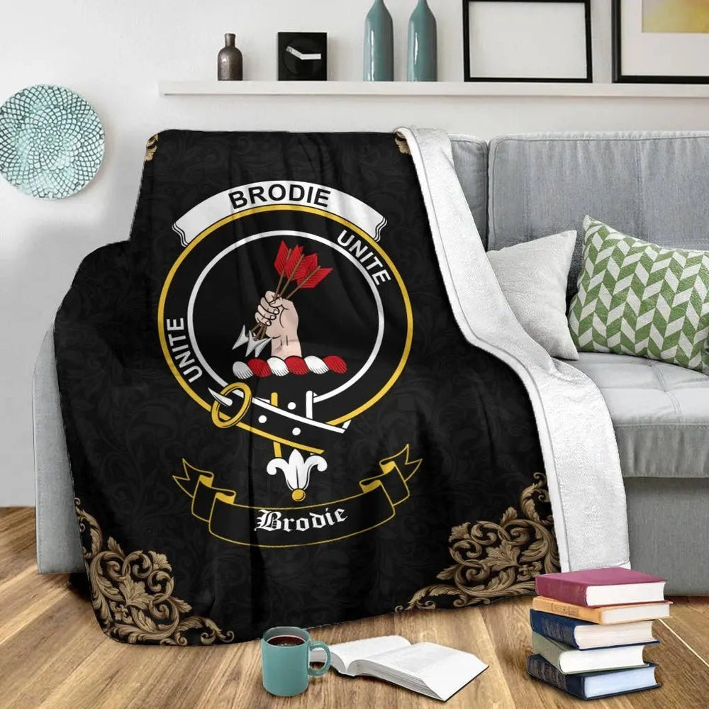 Clan Brodie Crest Tartan Premium Blanket Black ZG58 Clan Brodie Tartan Today   
