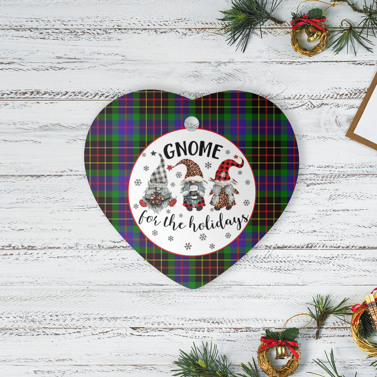 Clan Brodie Hunting Modern Tartan Gnome Heart Ceramic Ornament NB81 Brodie Hunting Modern Tartan Gnome Tartan Christmas   