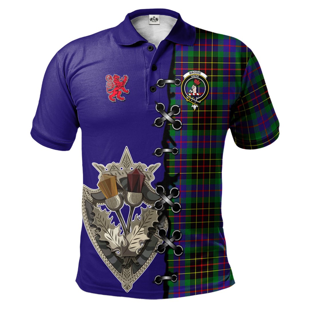 Clan Brodie Hunting Modern Tartan Polo Shirt - Lion Rampant And Celtic Thistle Style IY88 Brodie Hunting Modern Tartan Tartan Polo   