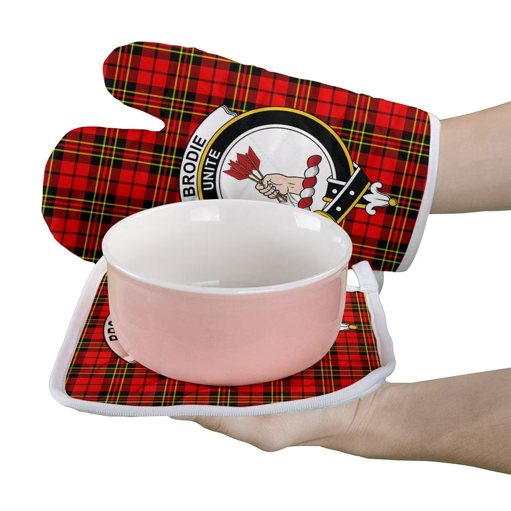 Clan Brodie Modern Tartan Crest Oven Mitt And Pot Holder (2 Oven Mitts + 1 Pot Holder) OT35 Clan Brodie Tartan Today   