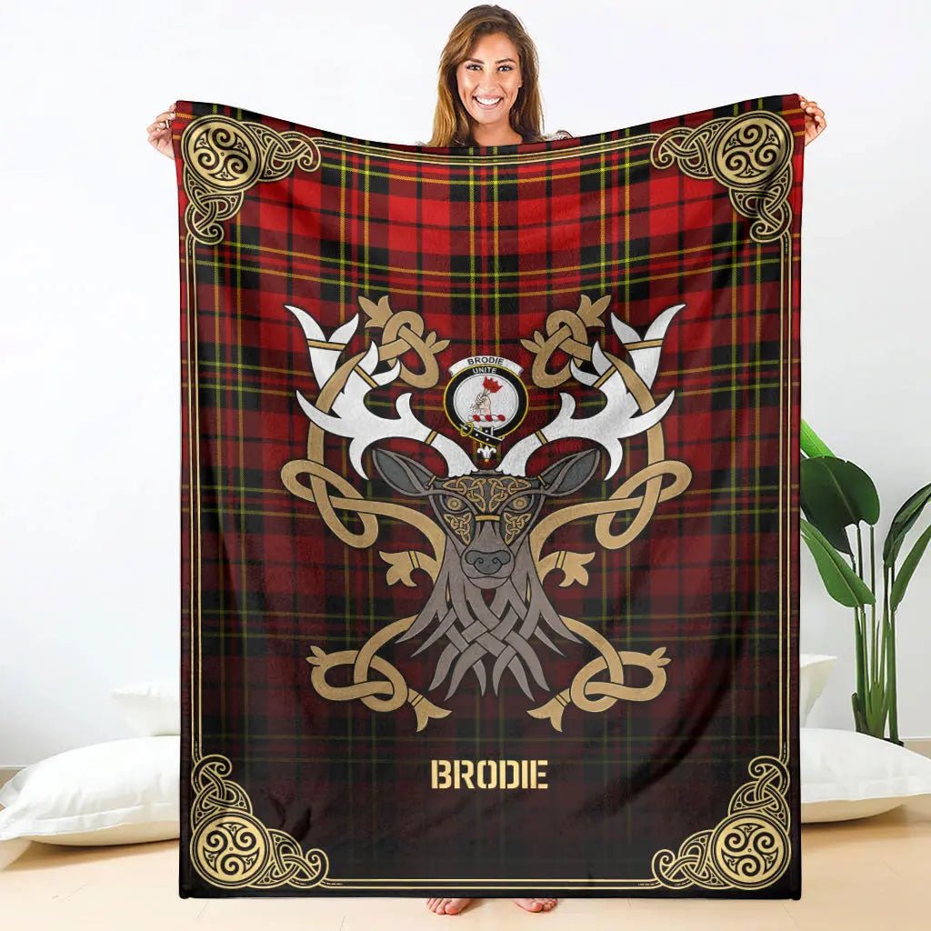 Clan Brodie Modern Tartan Crest Premium Blanket Celtic Stag Style AW47 Clan Brodie Tartan Today   