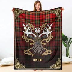 Clan Brodie Modern Tartan Crest Premium Blanket Celtic Stag Style AW47 Clan Brodie Tartan Today   