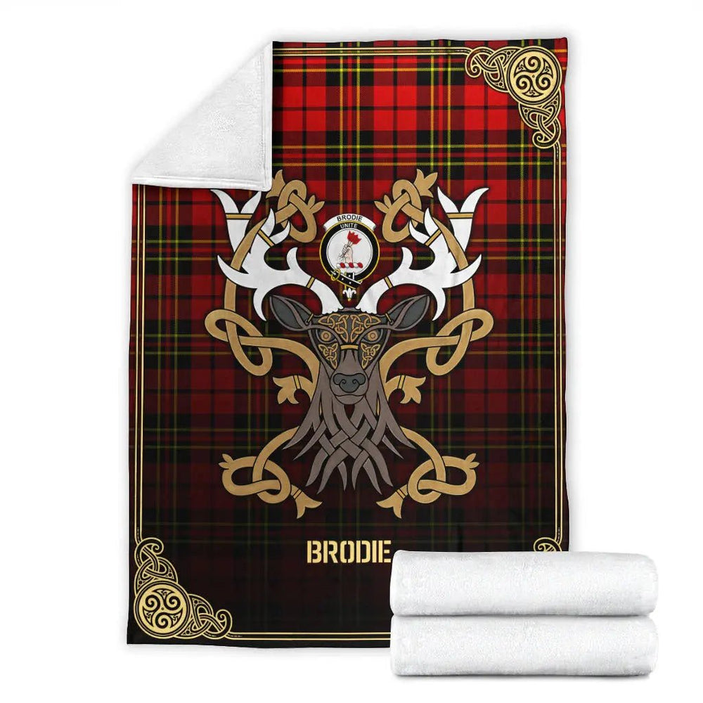 Clan Brodie Modern Tartan Crest Premium Blanket Celtic Stag Style AW47 Clan Brodie Tartan Today   