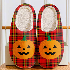 Clan Brodie Modern Tartan Halloween Pumpkin Slippers, Fluffy Spooky Slippers WG48 Brodie Modern Tartan Tartan Halloween   
