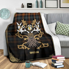 Clan Broun Ancient Tartan Crest Premium Blanket Celtic Stag Style OJ77 Clan Brown / Broun Tartan Today   