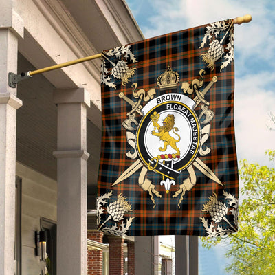 Clan Brown Ancient Tartan Crest Black Garden Flag - Gold Thistle