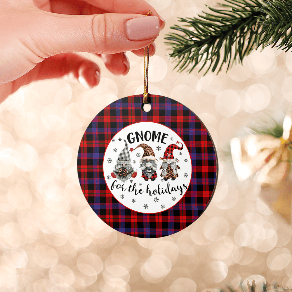 Clan Brown Modern Tartan Gnome Round Ceramic Ornament QB39 Brown Modern Tartan Tartan Christmas   