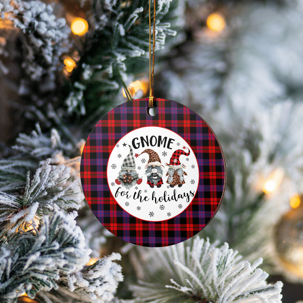 Clan Brown Modern Tartan Gnome Round Ceramic Ornament QB39 Brown Modern Tartan Tartan Christmas   