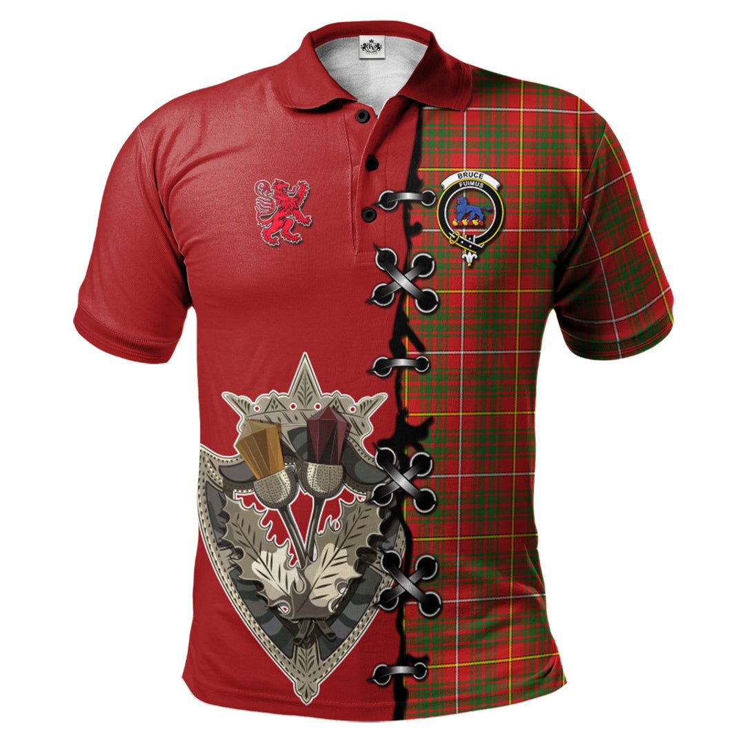Clan Bruce Modern Tartan Polo Shirt - Lion Rampant And Celtic Thistle Style ZI74 Bruce Modern Tartan Tartan Polo   