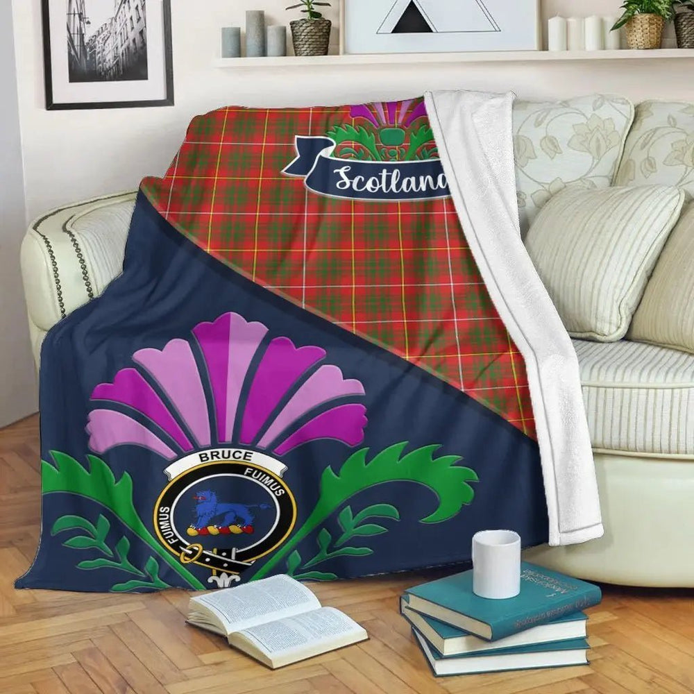 Clan Bruce Tartan Crest Premium Blanket Thistle Style HM27 Clan Bruce Tartan Today   