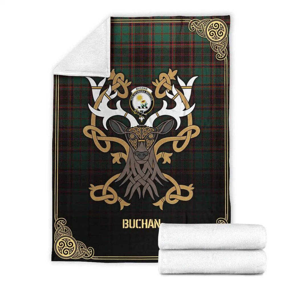 Clan Buchan Ancient Tartan Crest Premium Blanket Celtic Stag Style HU72 Clan Buchan Tartan Today   