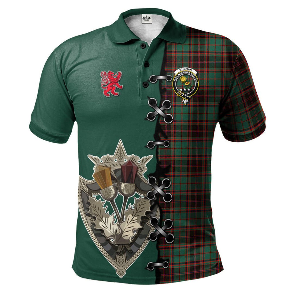 Clan Buchan Ancient Tartan Polo Shirt - Lion Rampant And Celtic Thistle Style FN71 Buchan Ancient Tartan Tartan Polo   