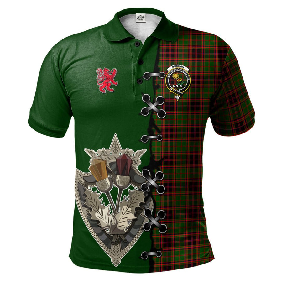 Clan Buchan Modern Tartan Polo Shirt - Lion Rampant And Celtic Thistle Style RR96 Buchan Modern Tartan Tartan Polo   