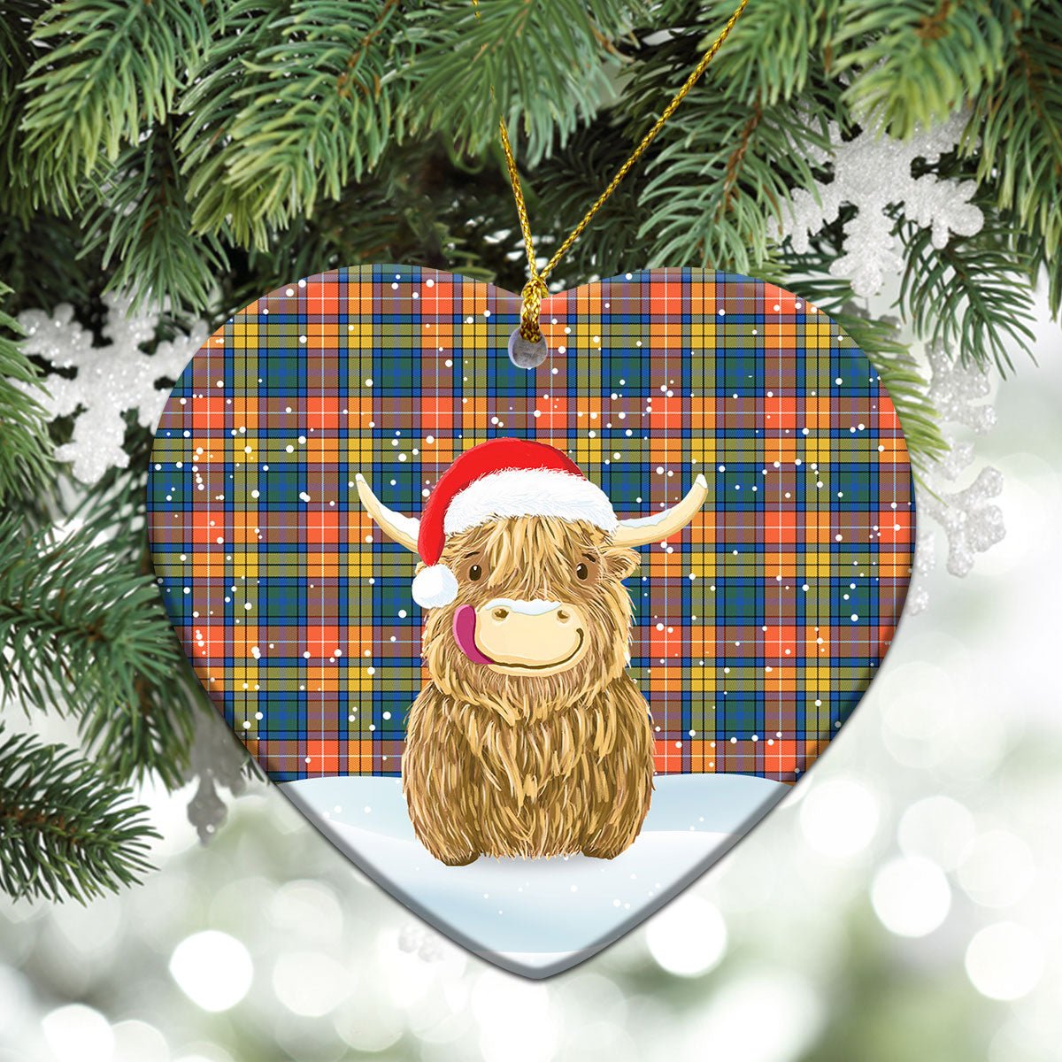 Clan Buchanan Ancient Tartan Christmas Ceramic Ornament Highland Cows Style IE97 Buchanan Ancient Tartan Tartan Ornament   