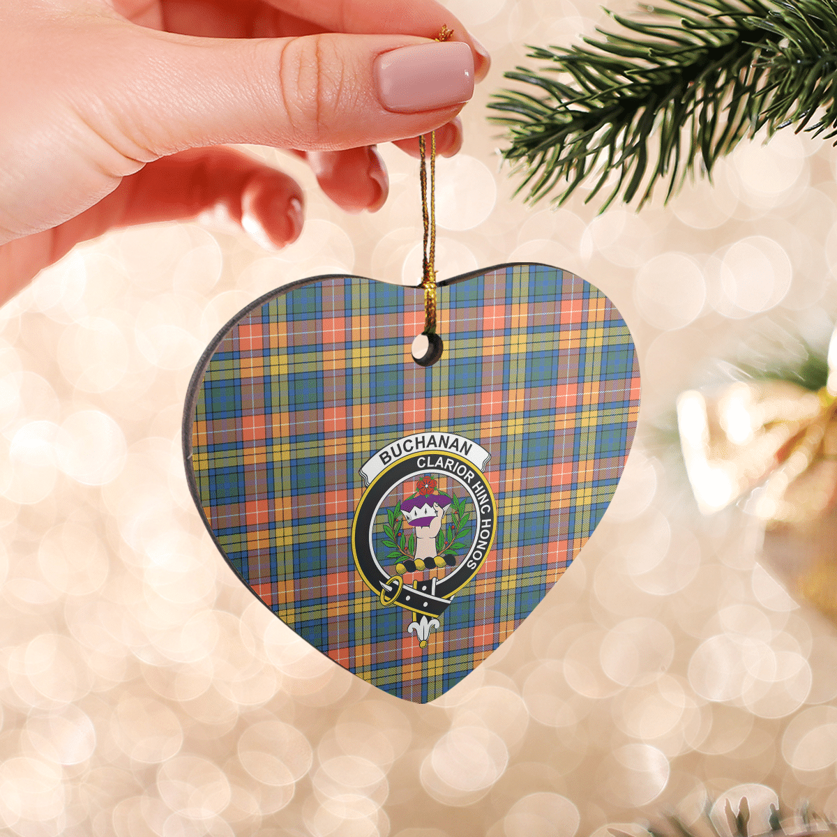 Clan Buchanan Ancient Tartan Crest Heart Ceramic Ornament IR43 Buchanan Ancient Tartan Tartan Christmas   