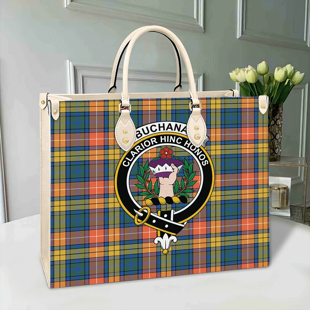 Clan Buchanan Ancient Tartan Crest Leather Bag AA83 Clan Buchanan Tartan Today   