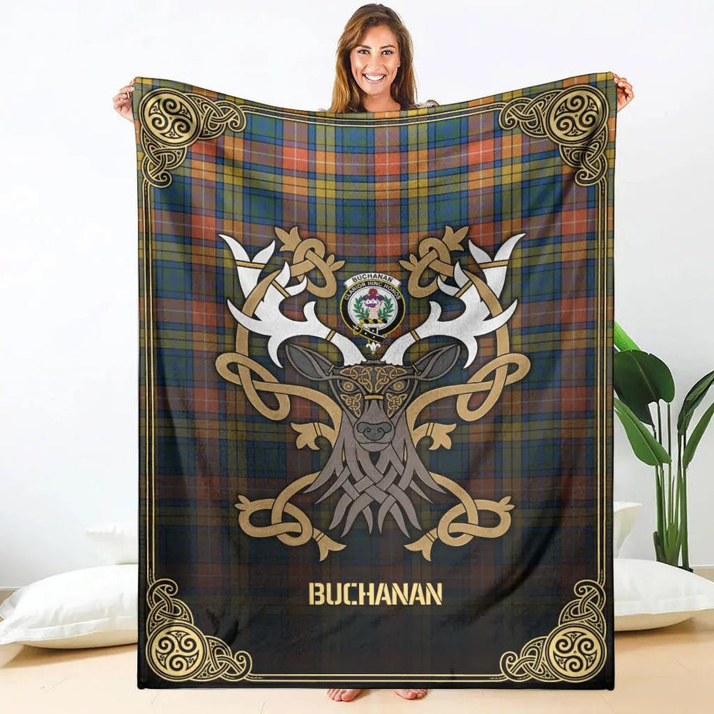 Clan Buchanan Ancient Tartan Crest Premium Blanket Celtic Stag Style ZU10 Clan Buchanan Tartan Today   