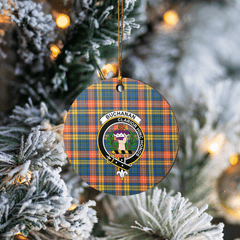 Clan Buchanan Ancient Tartan Crest Round Ceramic Ornament AB61 Buchanan Ancient Tartan Tartan Christmas   