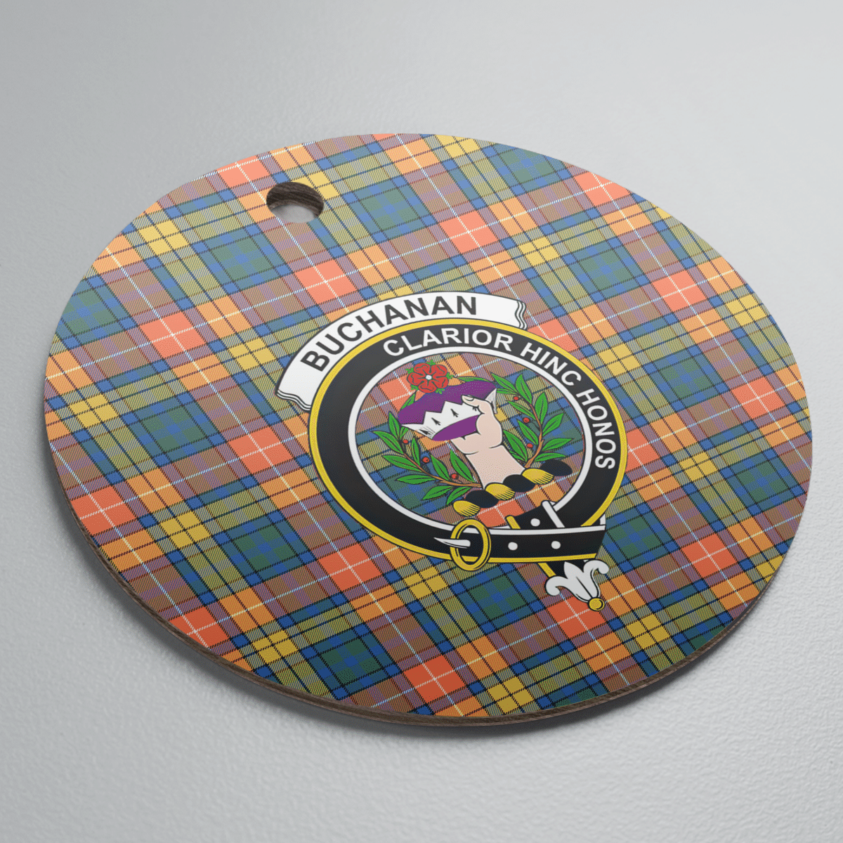 Clan Buchanan Ancient Tartan Crest Round Ceramic Ornament AB61 Buchanan Ancient Tartan Tartan Christmas   