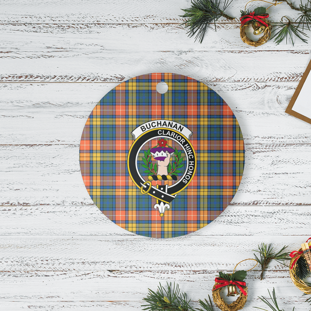 Clan Buchanan Ancient Tartan Crest Round Ceramic Ornament AB61 Buchanan Ancient Tartan Tartan Christmas   