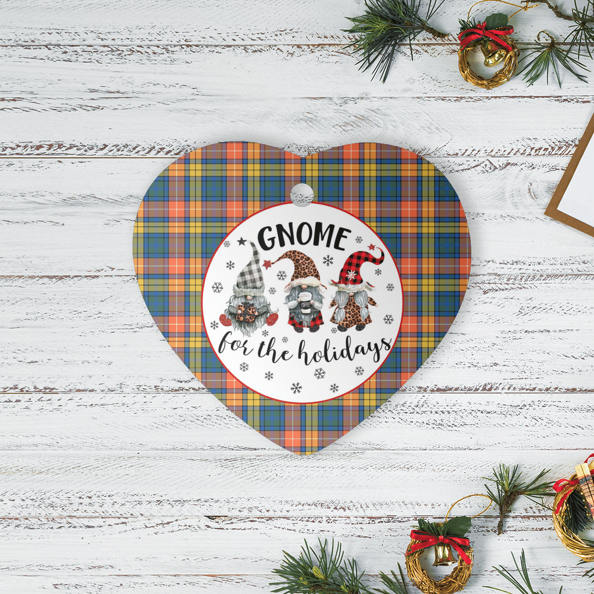 Clan Buchanan Ancient Tartan Gnome Heart Ceramic Ornament PB16 Buchanan Ancient Tartan Gnome Tartan Christmas   