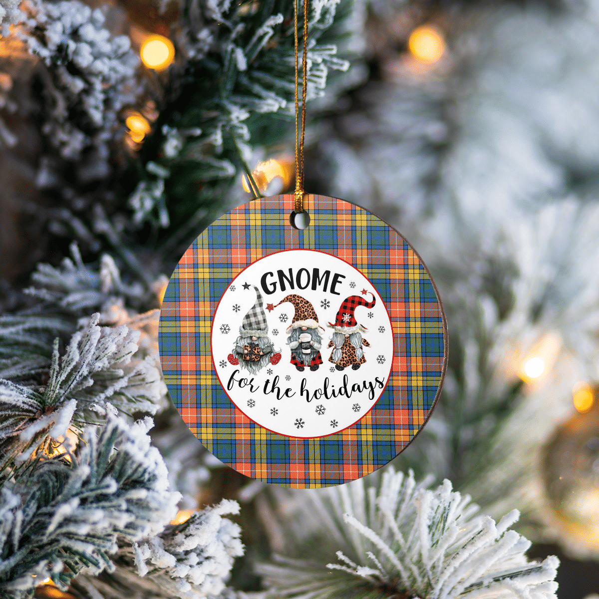 Clan Buchanan Ancient Tartan Gnome Round Ceramic Ornament OI85 Buchanan Ancient Tartan Tartan Christmas   