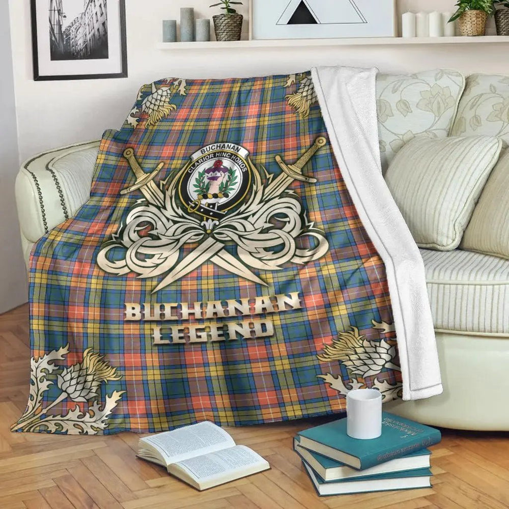 Clan Buchanan Ancient Tartan Gold Courage Symbol Blanket XM55 Clan Buchanan Tartan Today   