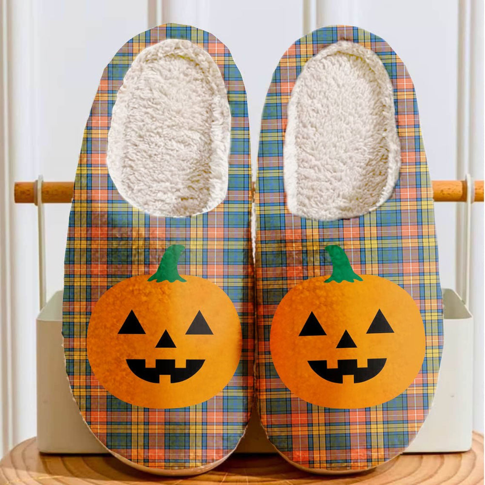 Clan Buchanan Ancient Tartan Halloween Pumpkin Slippers, Fluffy Spooky Slippers MP34 Buchanan Ancient Tartan Tartan Halloween   