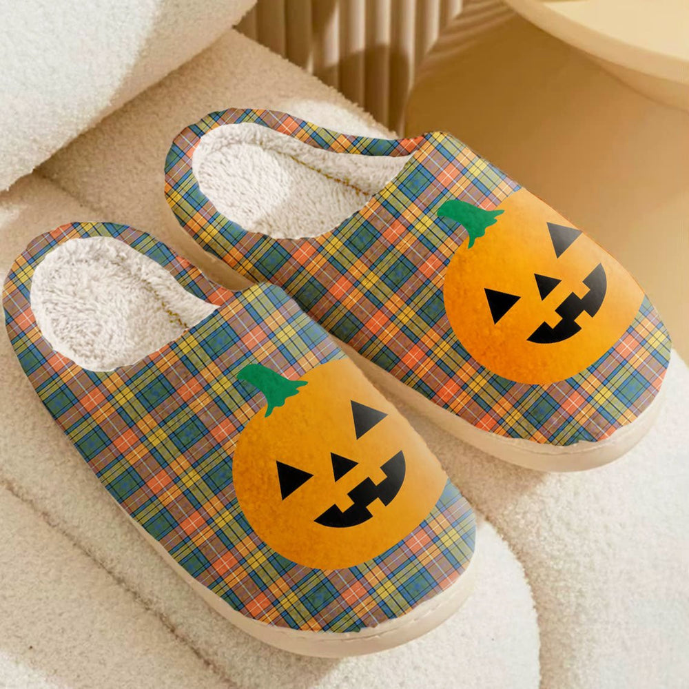 Clan Buchanan Ancient Tartan Halloween Pumpkin Slippers, Fluffy Spooky Slippers MP34 Buchanan Ancient Tartan Tartan Halloween   