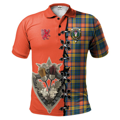 Clan Buchanan Ancient Tartan Polo Shirt - Lion Rampant And Celtic Thistle Style