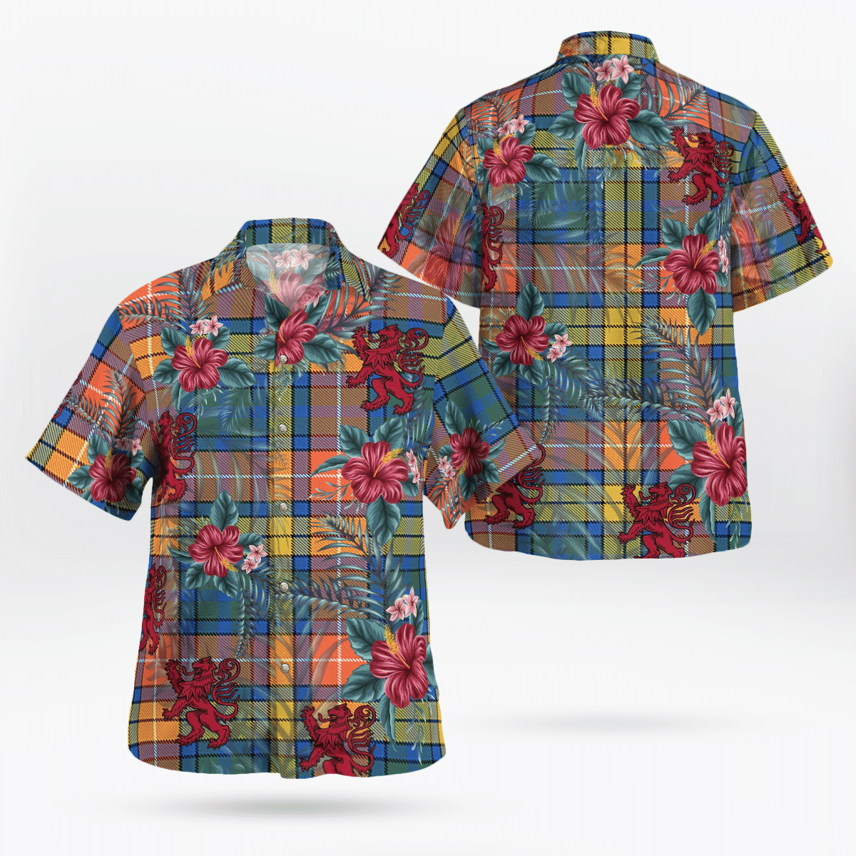 Clan Buchanan Ancient Tartan Scottish Lion Hawaiian Shirt XE35 Buchanan Ancient Tartan Tartan Hawaii Shirt   
