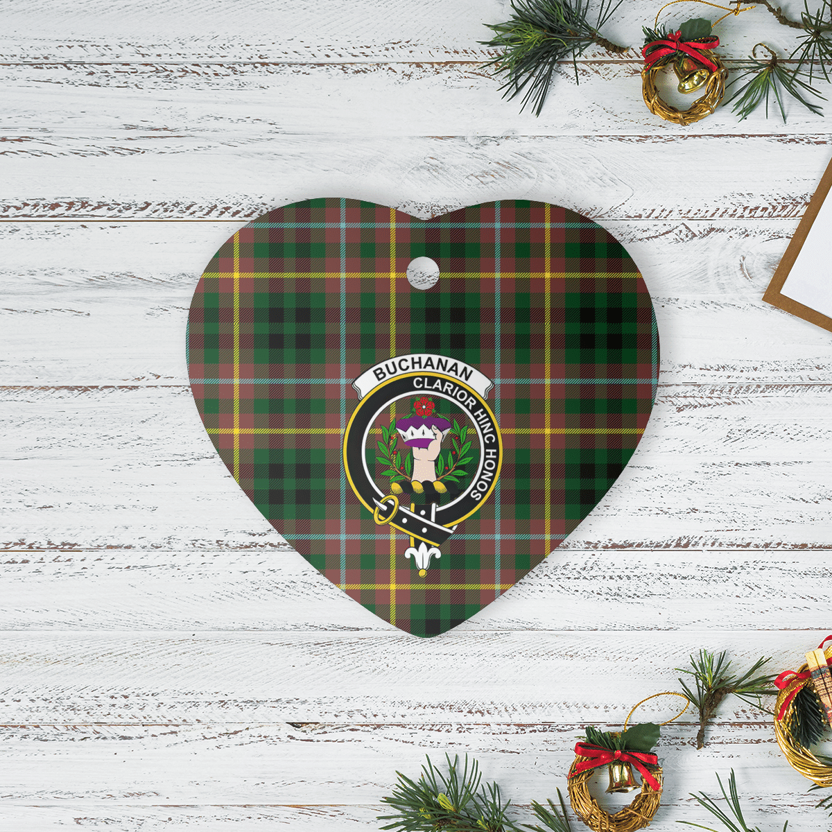 Clan Buchanan Hunting Tartan Crest Heart Ceramic Ornament UT82 Buchanan Hunting Tartan Tartan Christmas   