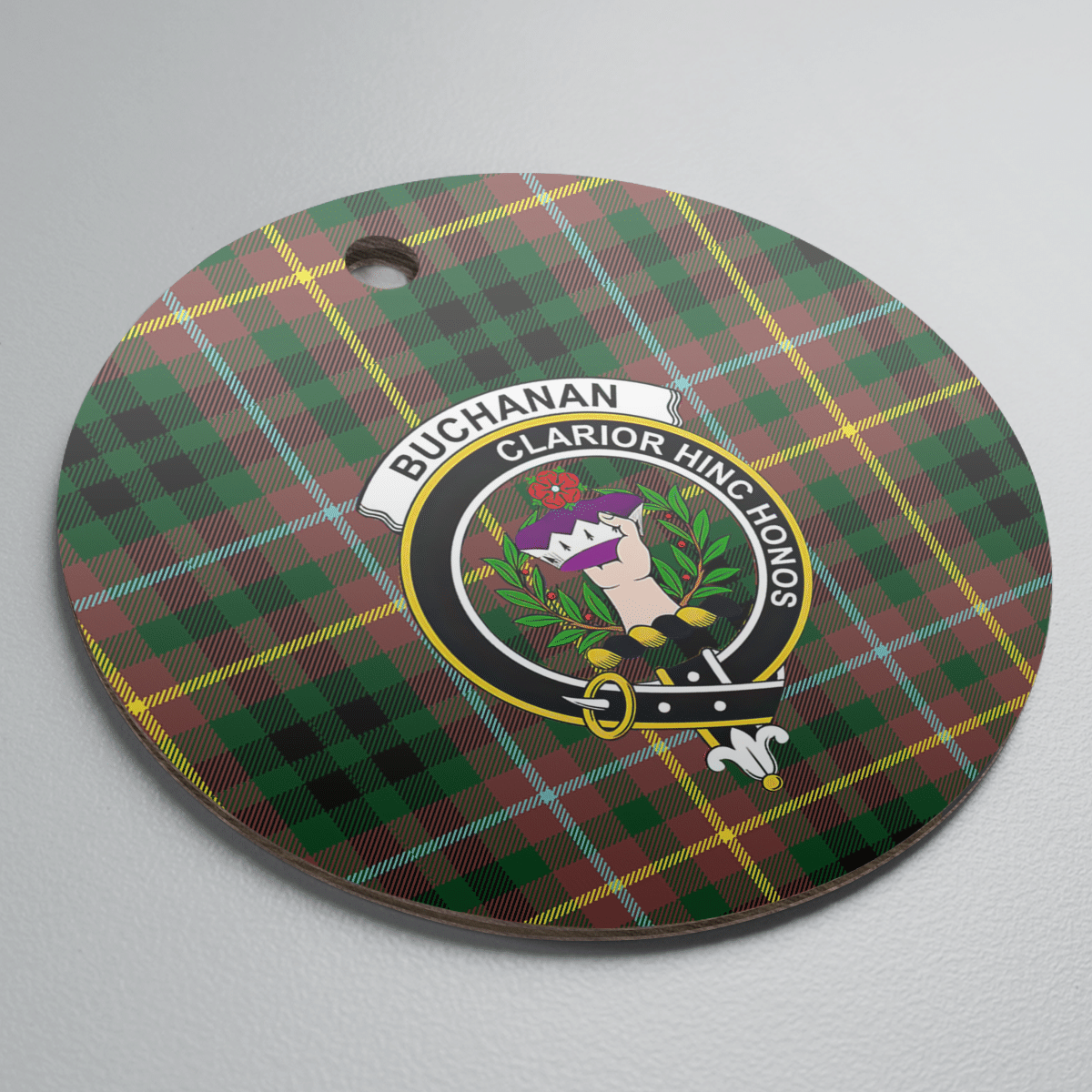 Clan Buchanan Hunting Tartan Crest Round Ceramic Ornament UI94 Buchanan Hunting Tartan Tartan Christmas   