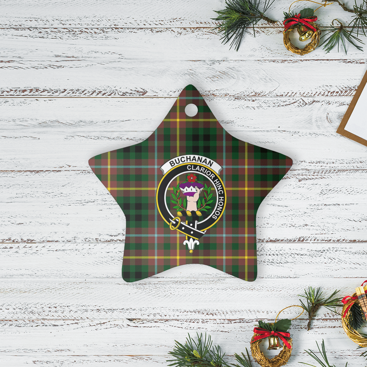 Clan Buchanan Hunting Tartan Crest Star Ceramic Ornament YO80 Buchanan Hunting Tartan Tartan Christmas   