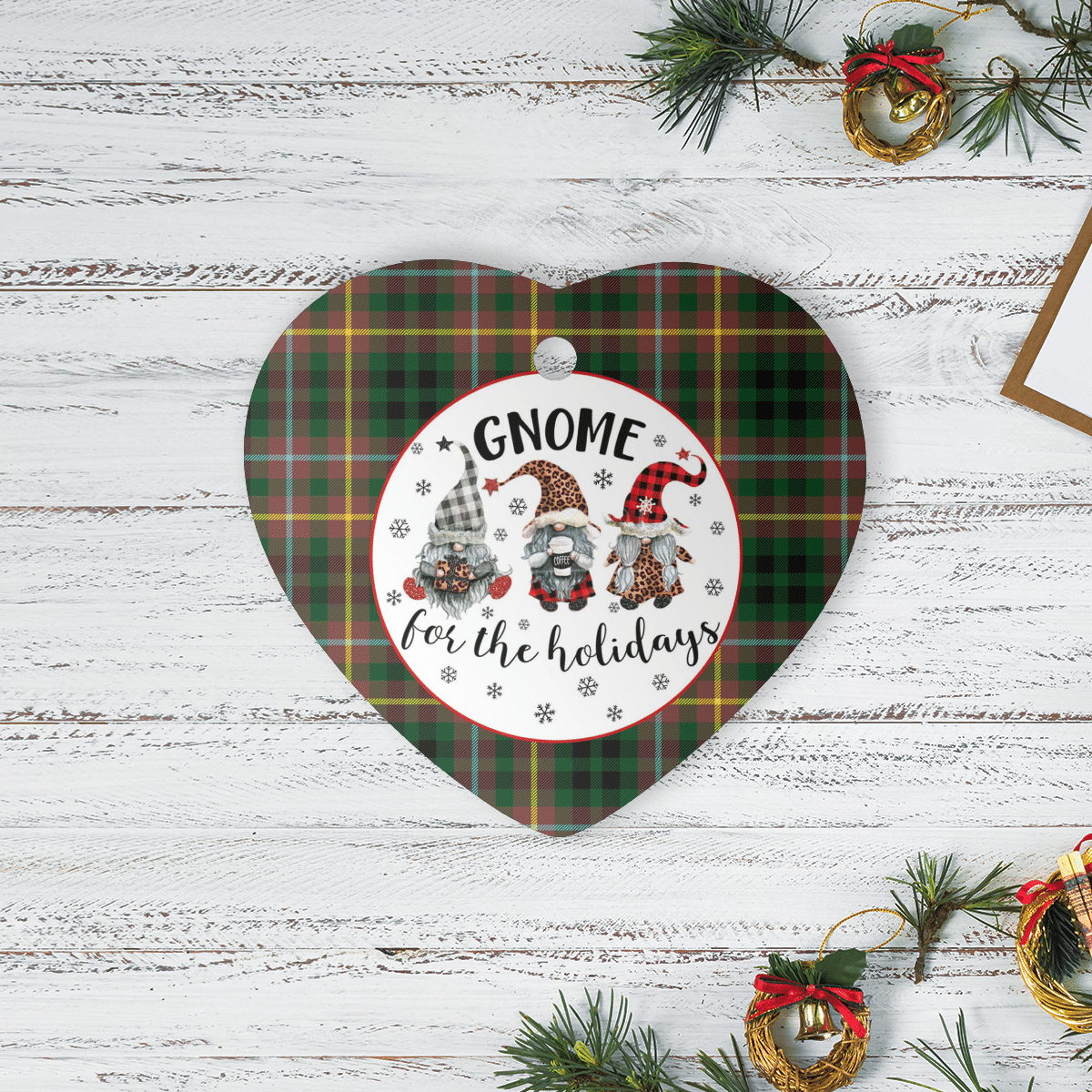 Clan Buchanan Hunting Tartan Gnome Heart Ceramic Ornament ZC27 Buchanan Hunting Tartan Gnome Tartan Christmas   