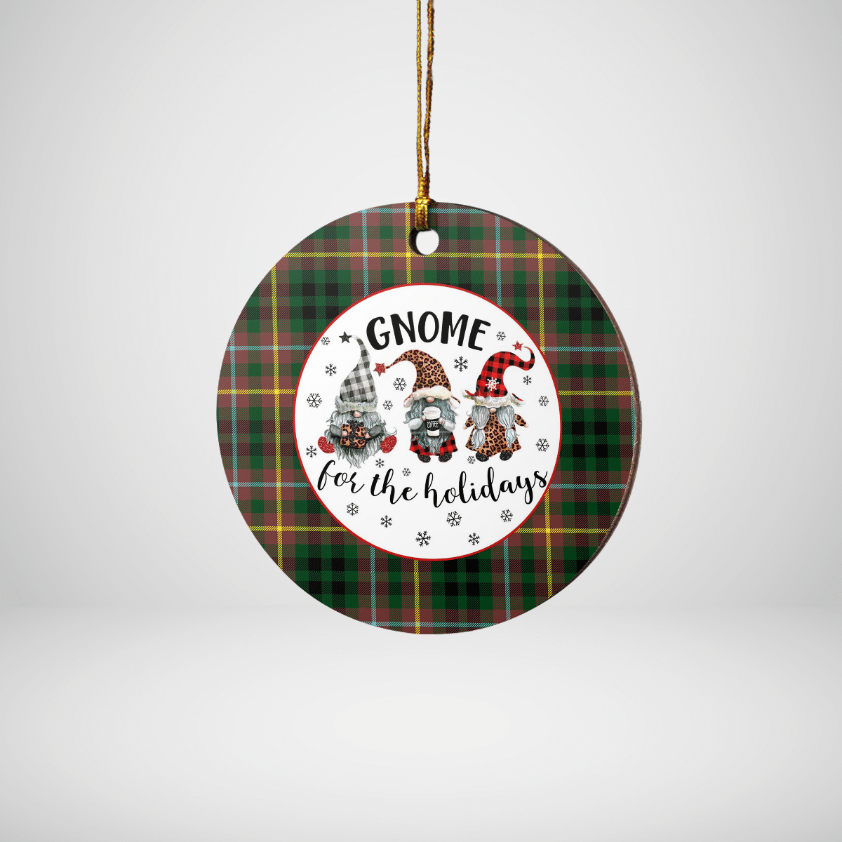 Clan Buchanan Hunting Tartan Gnome Round Ceramic Ornament UW40 Buchanan Hunting Tartan Tartan Christmas   