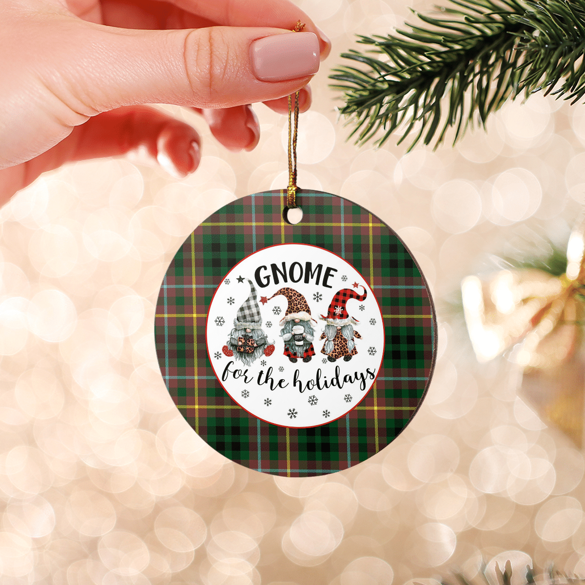 Clan Buchanan Hunting Tartan Gnome Round Ceramic Ornament UW40 Buchanan Hunting Tartan Tartan Christmas   