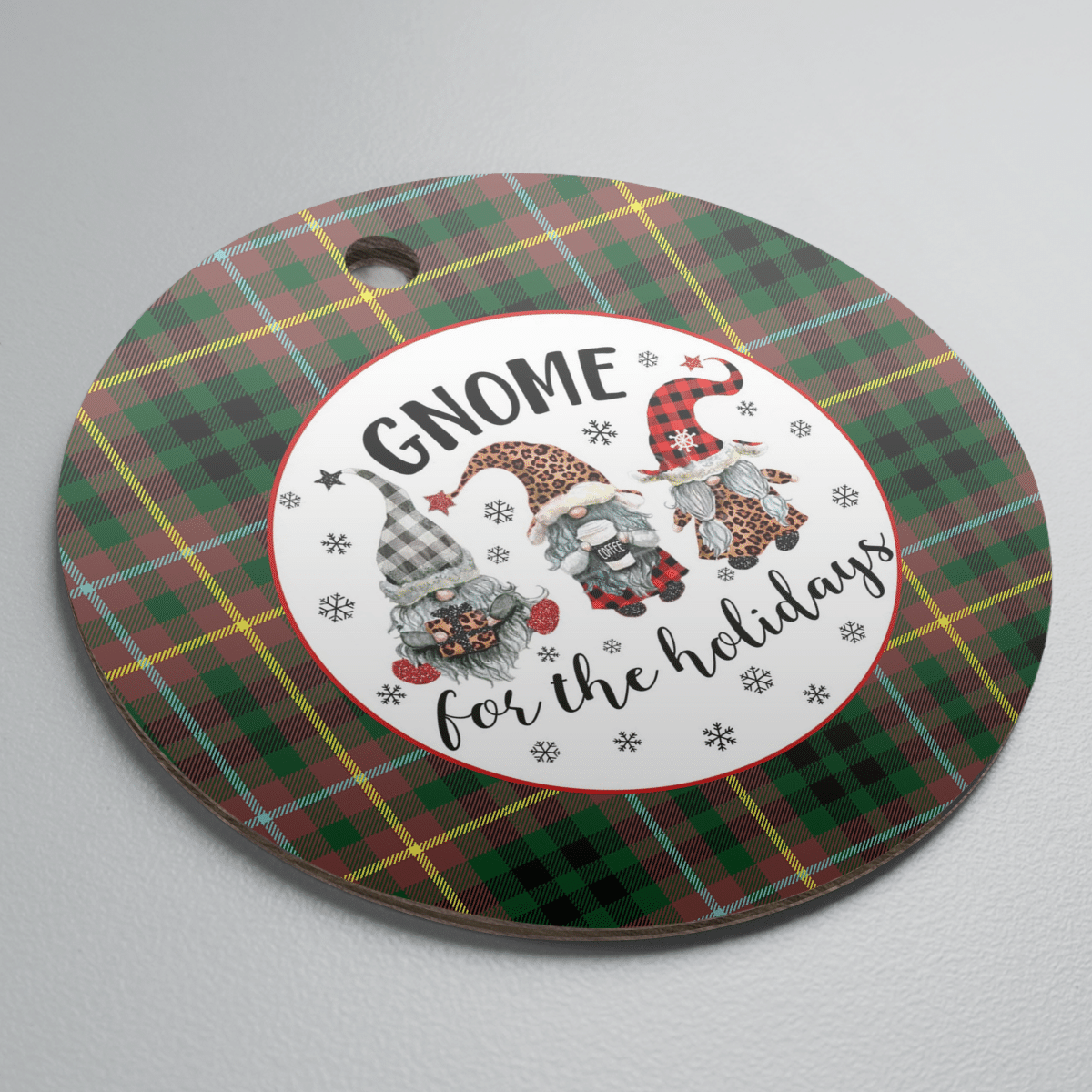 Clan Buchanan Hunting Tartan Gnome Round Ceramic Ornament UW40 Buchanan Hunting Tartan Tartan Christmas   