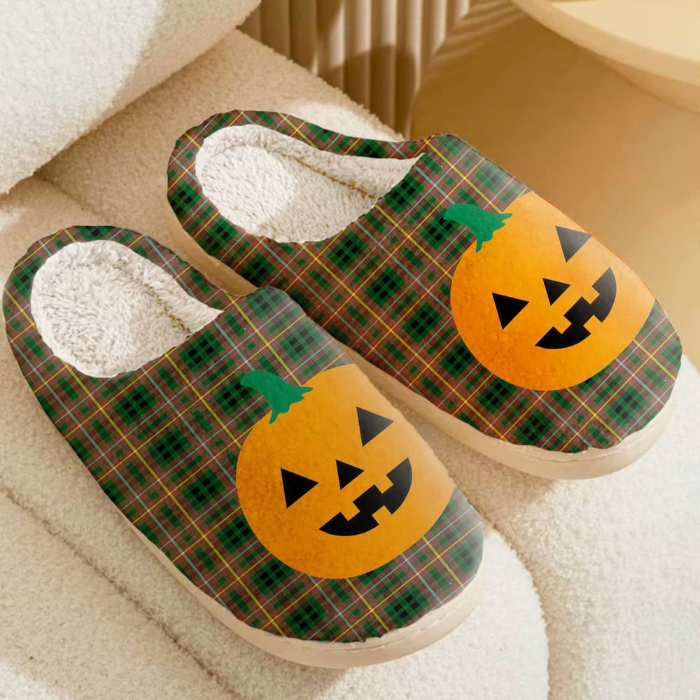 Clan Buchanan Hunting Tartan Halloween Pumpkin Slippers, Fluffy Spooky Slippers DS51 Buchanan Hunting Tartan Tartan Halloween   